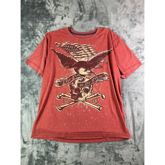 Y2K Tommy Hilfiger XLT Graphic T-Shirt Red Eagle Skull Patriotic Grunge - Picture 1 of 8